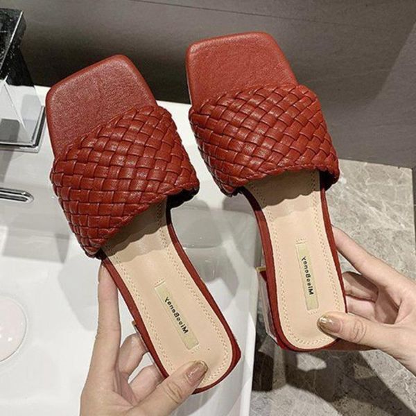 

slippers women 2020 design fashion weave slides female outdoor flip flops beach shoes woman flat sandals, Black