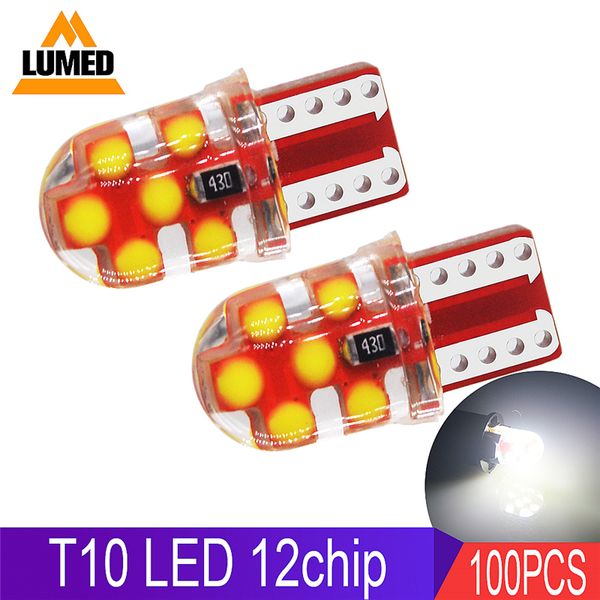 

100x t10 led 194 car light w5w led 168 3d cob silica gel auto interior side light license plate lamp dc12v