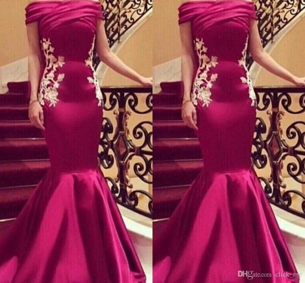 

new burgundy evening dresses 2019 mermaid off-shoulder backless appliques floor length ruffle long satin zipper prom dress custom, Black;red