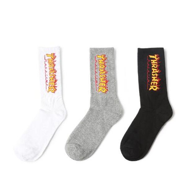 

2019 new fashion men women designer socks cotton couple tube stockings th hip hop skateboard flame socks for men size, Black
