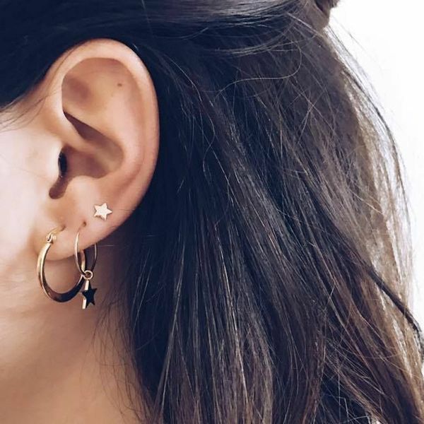 

cute gold star circle round hoop earrings for women stars pendant earring simple design bohemia party fashion jewelry a448, Golden;silver