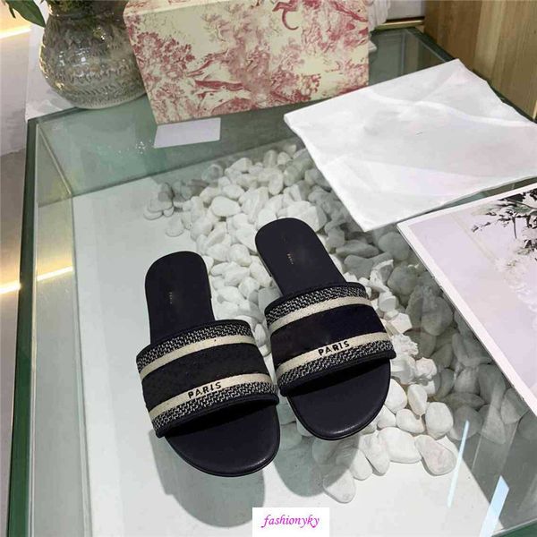 

latest dazzle flowers women designer slippers flat bottom embroidery sandal floral brocade striped beach causal sandals, Black