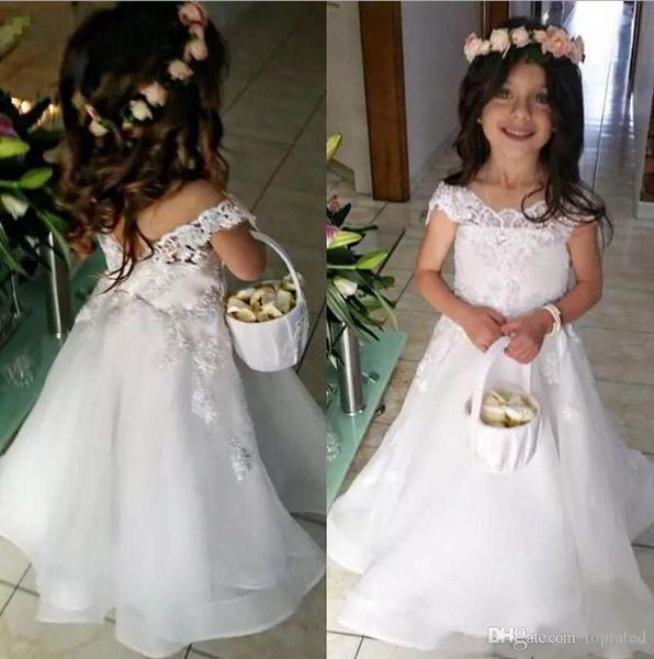 

flower girl dresses for weddings lace appliqued off shoulder girls formal communion birthday baptism dress little girls pageant gowns, White;blue