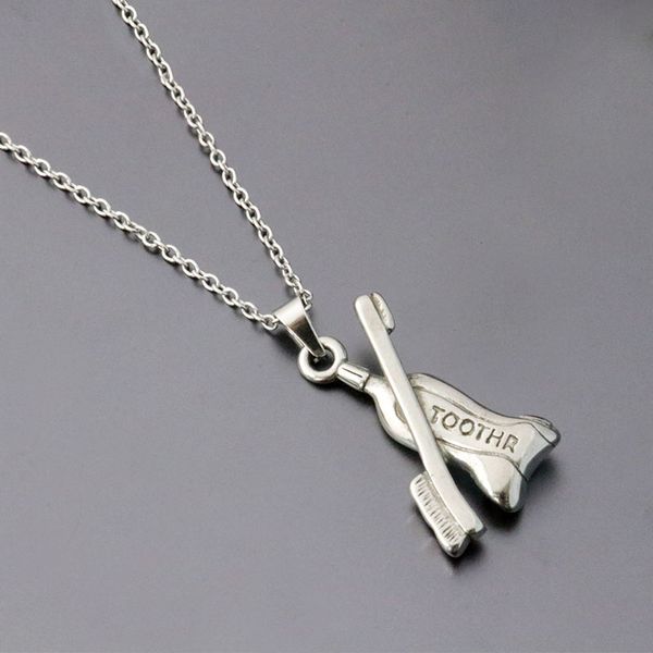 

1pc diy funny stamped toothpaste & toothbrush stainless steel custom necklace geeks men women halloween punk jewelry, Silver