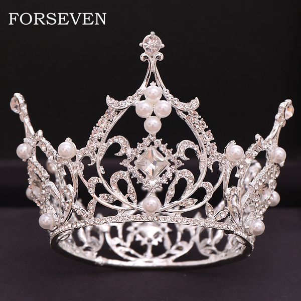 

кристалл pearl tiara корона свадебные аксессуары для волос круглый weding корона головной убор принцессы серебряная жемчужина короны глава ю, Golden;white
