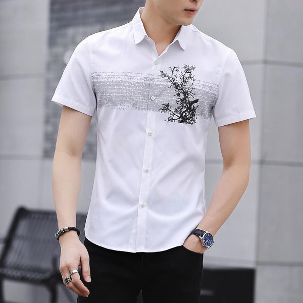 

short shirts men 2020 summer casual fashion trend short sleeves homme turn-down collar single breasted half sleeve man clothing, White;black