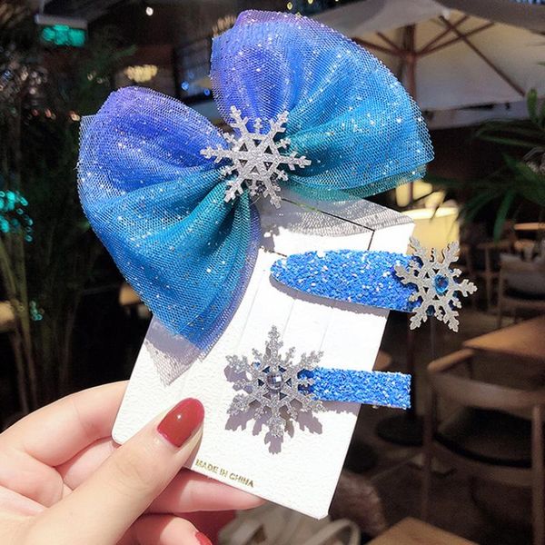 

bows cute children starry snowflake bow rubber band gum for hair sequined hairpins kids dance party christmas accessories w0014, Slivery;white