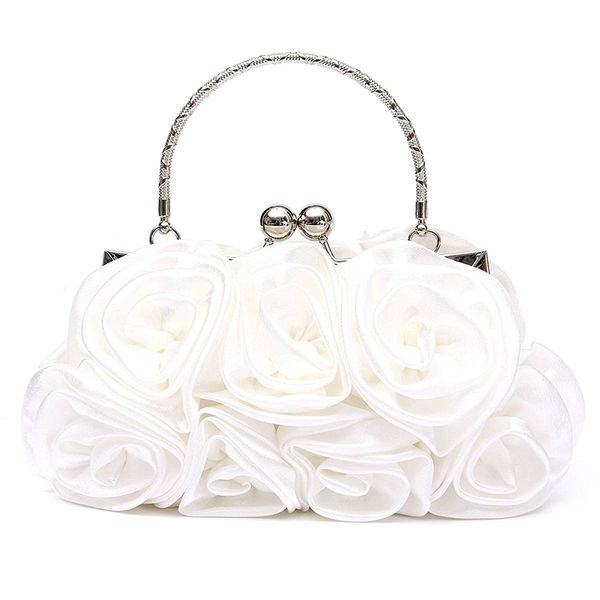 

floral ladies clutch bag women evening party bag prom bridal diamante baguette white