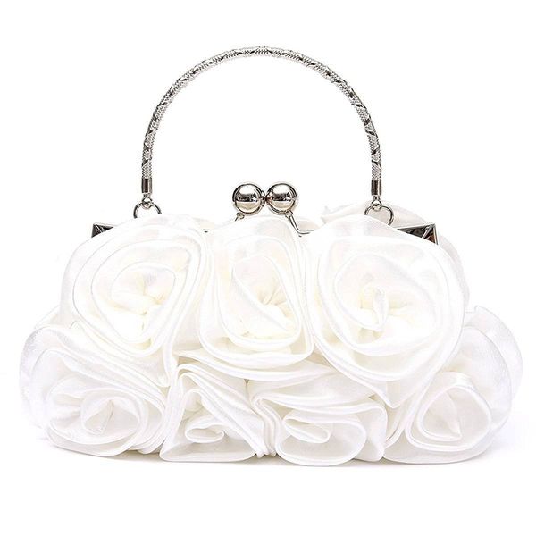 

floral ladies clutch bag women evening party bag prom bridal diamante baguette white