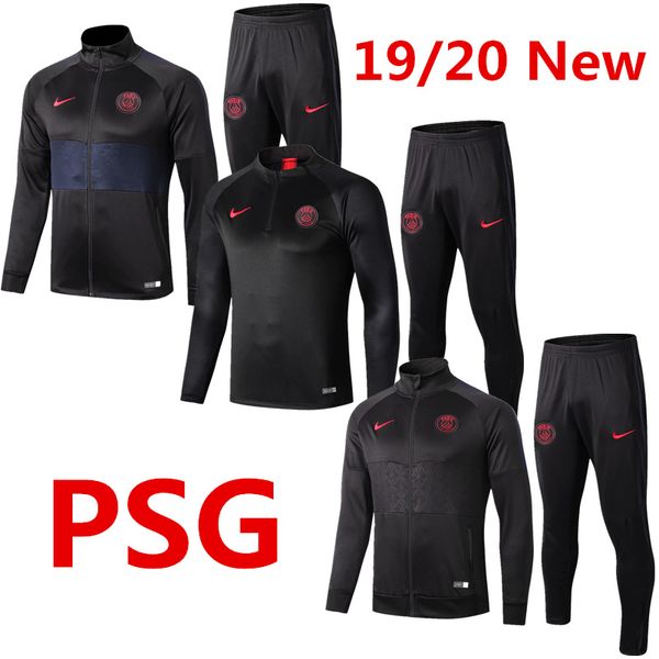 

wholesale 2019-20 psg jacket verratti silva long sleeve tracksuits soccer jersey mbappe paris high collar alves cavani training shirt, Gray;blue