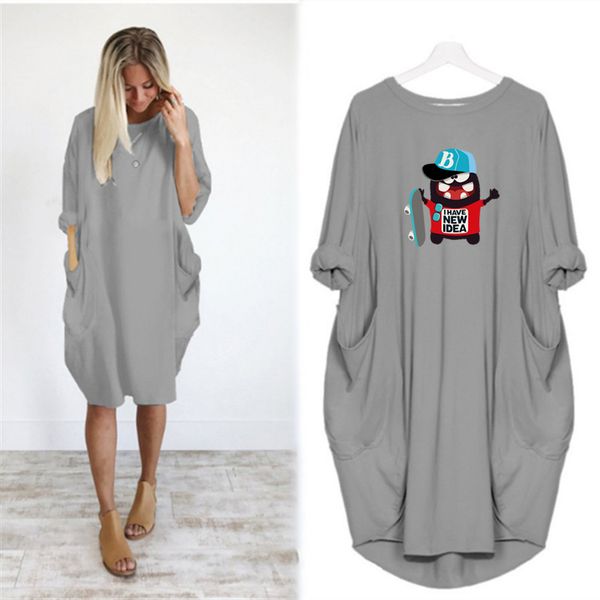 

designer women's long sleeve dress new casual fashion crew neck plus size dresses casual letter print dress with 6 colors size s-5xl, Black;gray