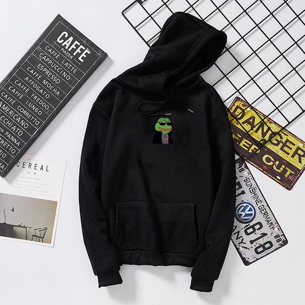

sad tearing frog печати письмо толстовка женщины толстовки harajuku hip hop толстовка японский streetwear толстовка sudadera mujer 2019, Black