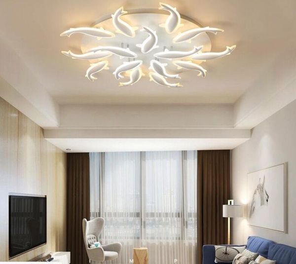 NEW LED Nordic Ferro Acrílico Peixe Lamp LED de luz luzes de teto LED teto Light Chandelier Lamp Para Foyer MYY escurecimento remoto