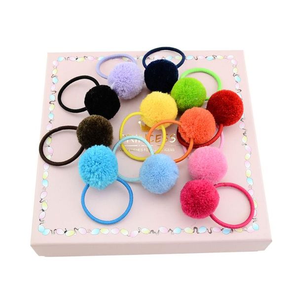 

12шт fur ball упругих девушки женщин ponytail держатели rope плюш волосы шарик кольцо эластичных волосы tie аксессуары резиновых hairband, Slivery;white