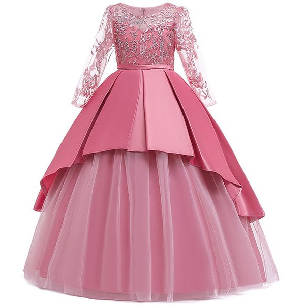 

4-14y lace teenagers kids girls dress wedding long dress elegant princess party pageant christmas formal sleeveless flower girl dress, Red;yellow