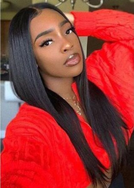 

2021 selling lace frontal wig plucked baby hair natural color remy straight human glueless women long silky, Black;brown