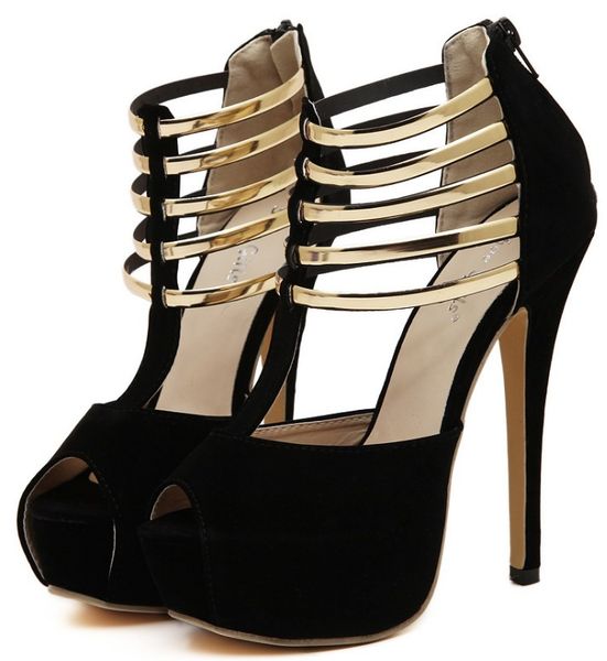 

platform high heel black dress shoes sandals red color big size 35-43 women