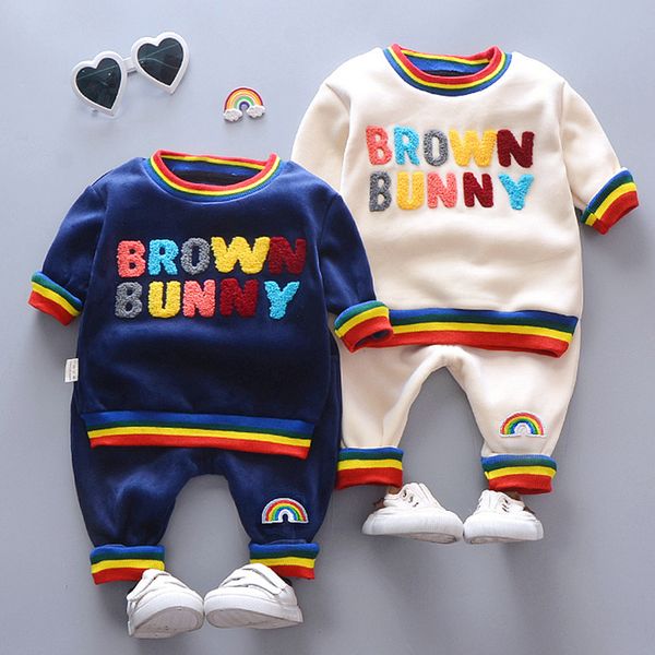 

мальчики девочка одежда костюмы детские вышивки letters velvet t shirt брюки 2pcs / set спринг младенческая одежда малышей детские костюмы t, White