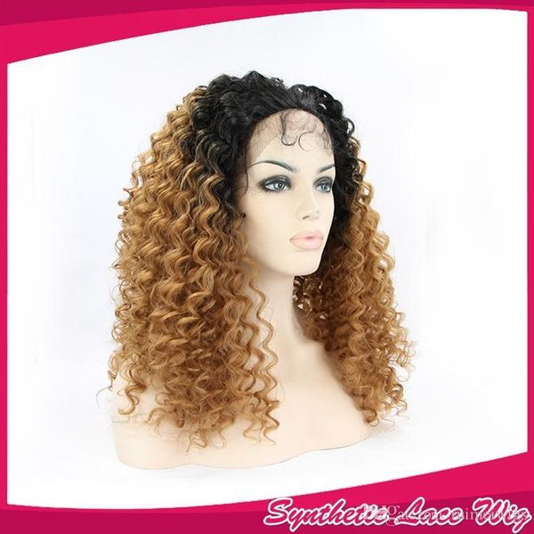 Synthetic Kinky Curly Wig Black Ombre To Brown Blonde Lace Front