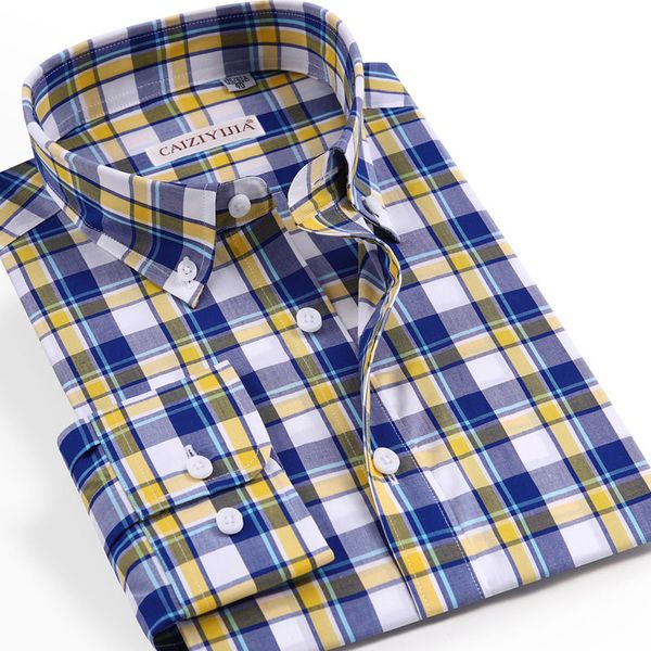 

men's dress shirts high-end 100% cotton plaid shirt business long sleeve button-down collar fashion checked smart casual, White;black