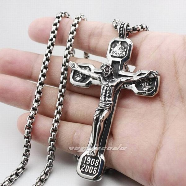 

huge heavy 316l stainless steel jesus crucifix cross pendant mens biker punk style 3v001, Silver