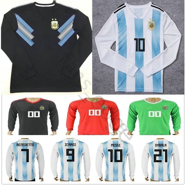 

2018 argentina long sleeve world cup jersey 10 messi maradona 20 kun aguero 21 dybala 6 biglia icardi home soccer football shirt, Black