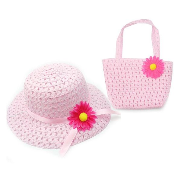 

nice charm princess girl straw hat and flower decoration handbag (pink