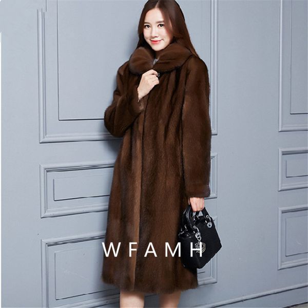 

2019 korean version of coat coat women whole mink velvet long section middle-aged old imitation fur lapel large size, Black