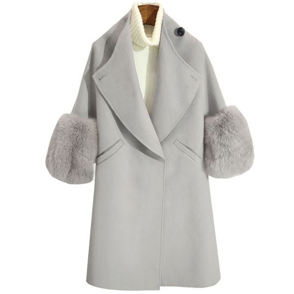 

2020 autumn and winter new style woolen coat fashion mid-length slim fit slimming coat loose and plus-sized korean-style, Black