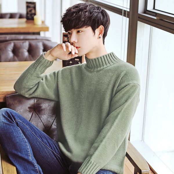 

new 2018 autumn winter men sweater turtleneck solid casual pullover male korean style mens jumper knitted slim sweater men, White;black
