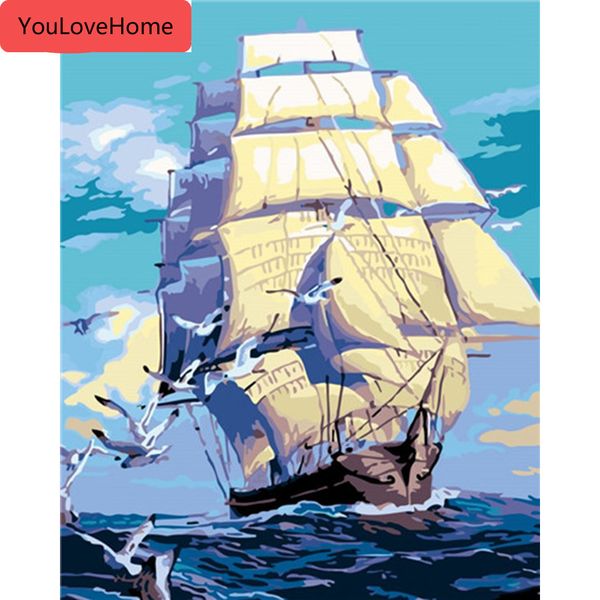 

sailboat painting by numbers landscape pictures gift kits drawing canvas handpainted sea home decor