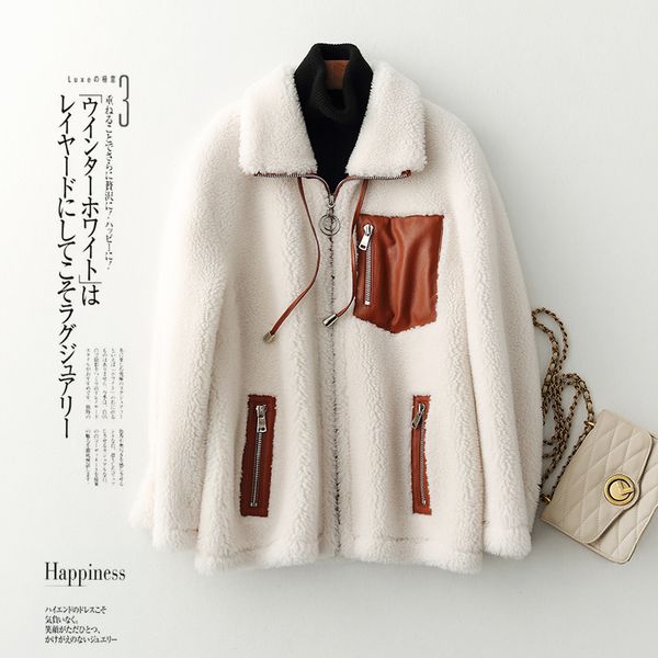 

autumn winter coat women clothes 2019 100% wool jacket real fur coat korean vintage sheep shearling manteau femme zt3875, Black