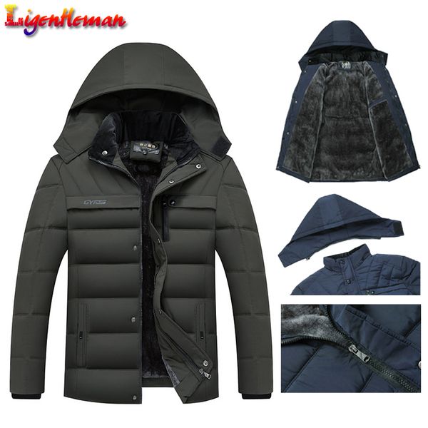 

fleece man's jackets outwear 2019 winter jacket men thicken warm men parkas hooded coat zipper overcoat male hat detachable, Tan;black