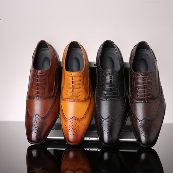 

business oxford leather shoes for men's fashion casual pointed toe oxford leather wedding shoes business male office, Black