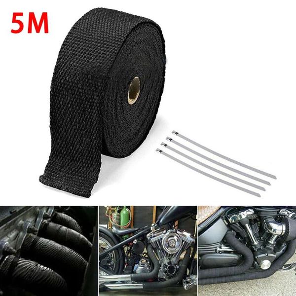 

5m roll fiberglass heat shield motorcycle exhaust header pipe heat wrap tape thermal protection+ 4 ties kit exhaust pipe insulat