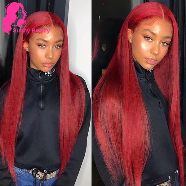 

#99j wine red 13x4 lace human hair wigs straight peruvian burgundy hair glueless lace front wigs natural hairline for women sunny beauty, Black
