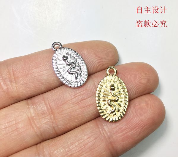 

20pcs 11*16mm oval snake print gold/silver plated zinc alloy charms pendant jewelry diy necklace 2 colors, Golden;silver