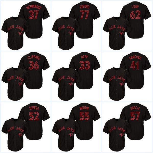 

Mens Toronto Black fashion 33 JA Happ 41 Aaron Sanchez Teoscar Hernandez Clay Buchholz Ryan Tepera Trent Thornton Blue Jays Baseball Jerseys