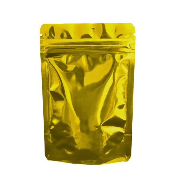 

100pcs/lot 8.5*13cm golden mylar foil packing bag zipper stand up aluminum foil bag heat sealable scented tea storage pack bags