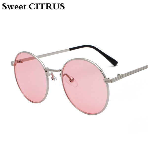 

sweet citrus metal round sunglasses men women personality red pink yellow clear sun glasses 2019 mirror vintage shades uv400, White;black
