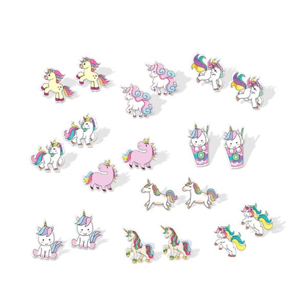 

2020 new cute mini unicorn acrylic earring baby unicorn resin earring epoxy art silver color stud earrings