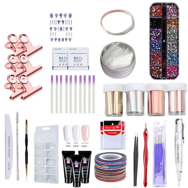 

3pcs 15ml poly gel 10pcs fiber glass 3pcs nail clip nails foil kit nails extension uv lamp varnish quick building nail art