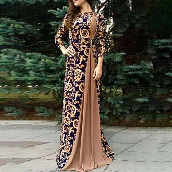 

jaycosin 2019 winter dubai arabian floral print long dress muslim dress islamic long party dress straight vintage vestido female, Black;gray