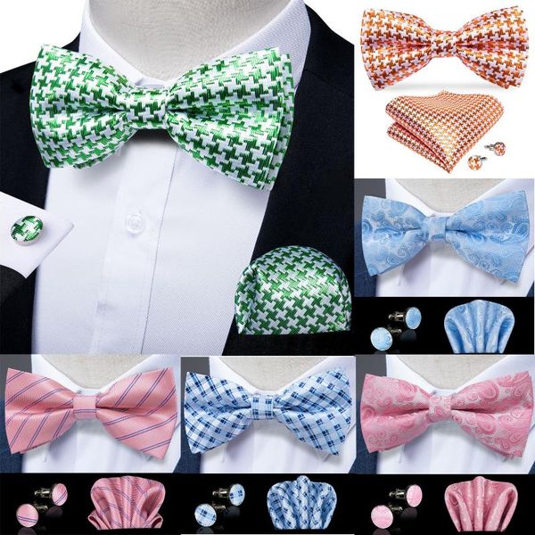 

men's silk pre tied bow tie for men wedding bowtie pocket square cufflink set green blue pink party tuxedo floral bowtie dibangu, Black;gray