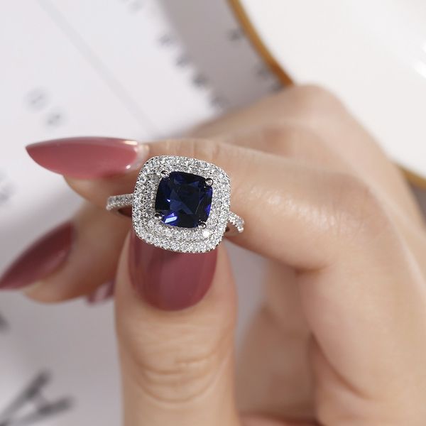 4 stil Gerçek 100% 925 Ayar Gümüş Yüzük parmak Takı Ebedi doğal Mavi Safir Kadınlar için Düğün Nişan Yüzüğü
