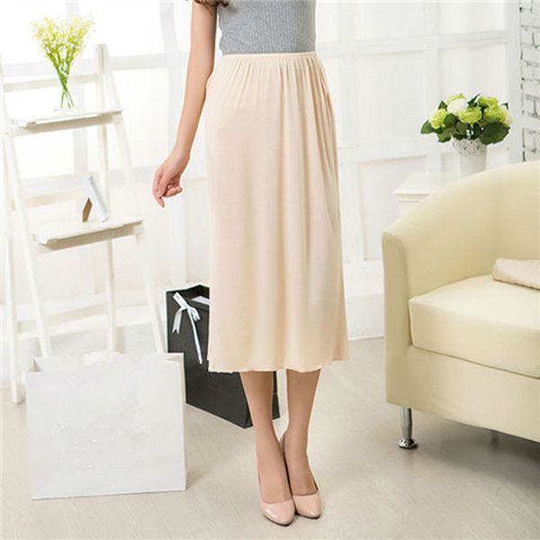 

woman half slips modal solid skirt petticoat knee length dress lady underskirts vestidos bottoming skirts under-dress sleepwears, Black;red