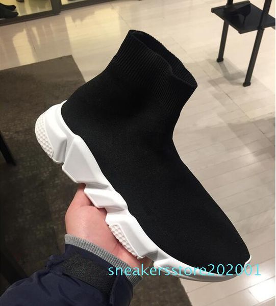 

new brands designers men womens speed trainer slip-on sneakers wool knit sock shoes women socks s01, Black