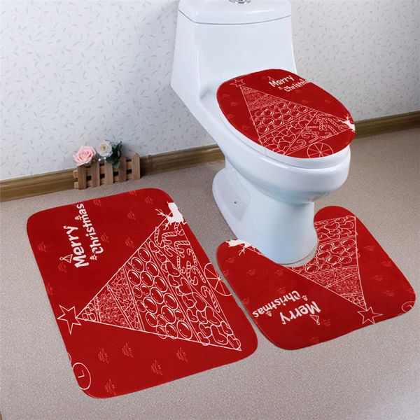 

new christmas decor printing bathroom non-slip mat 3pcs christmas bathroom non-slip pedestal rug+lid toilet cover+bath mat set