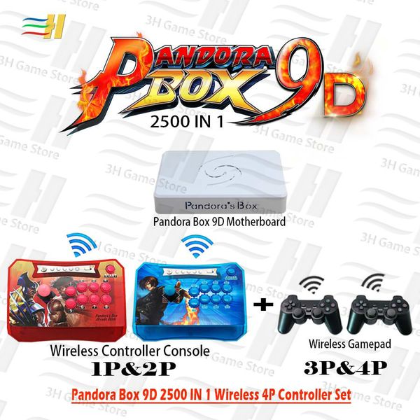 

коробка 9d 4p беспроводной pandora контроллер комплект беспроводной аркады палка консоль и геймпад 2500 в 1 поддержку 1p 2p 3p 4p 3d игры te