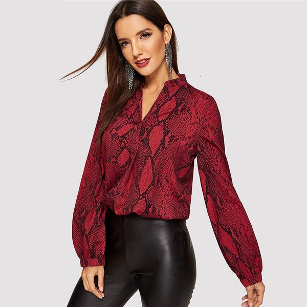 

designer blouse woman women blouses shirts office ladies v neck snake print blouse office lady autumn long sleeve shirt womens, White